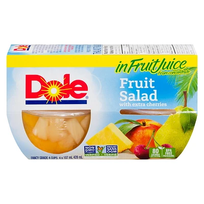 Salade aux fruits avec plus de cerises dans des jus de fruits de Dole 4 coupes, 428 ml