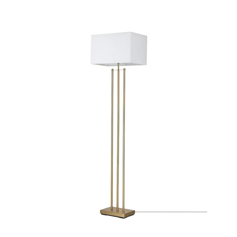 Lampe sur pied en métal de 62 pouces de la collection Soho par Novogratz x Globe Electric, laiton mat, abat-jour en lin blanc, 67775