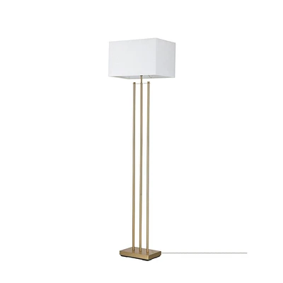 Lampe sur pied en métal de 62 pouces de la collection Soho par Novogratz x Globe Electric, laiton mat, abat-jour en lin blanc, 67775