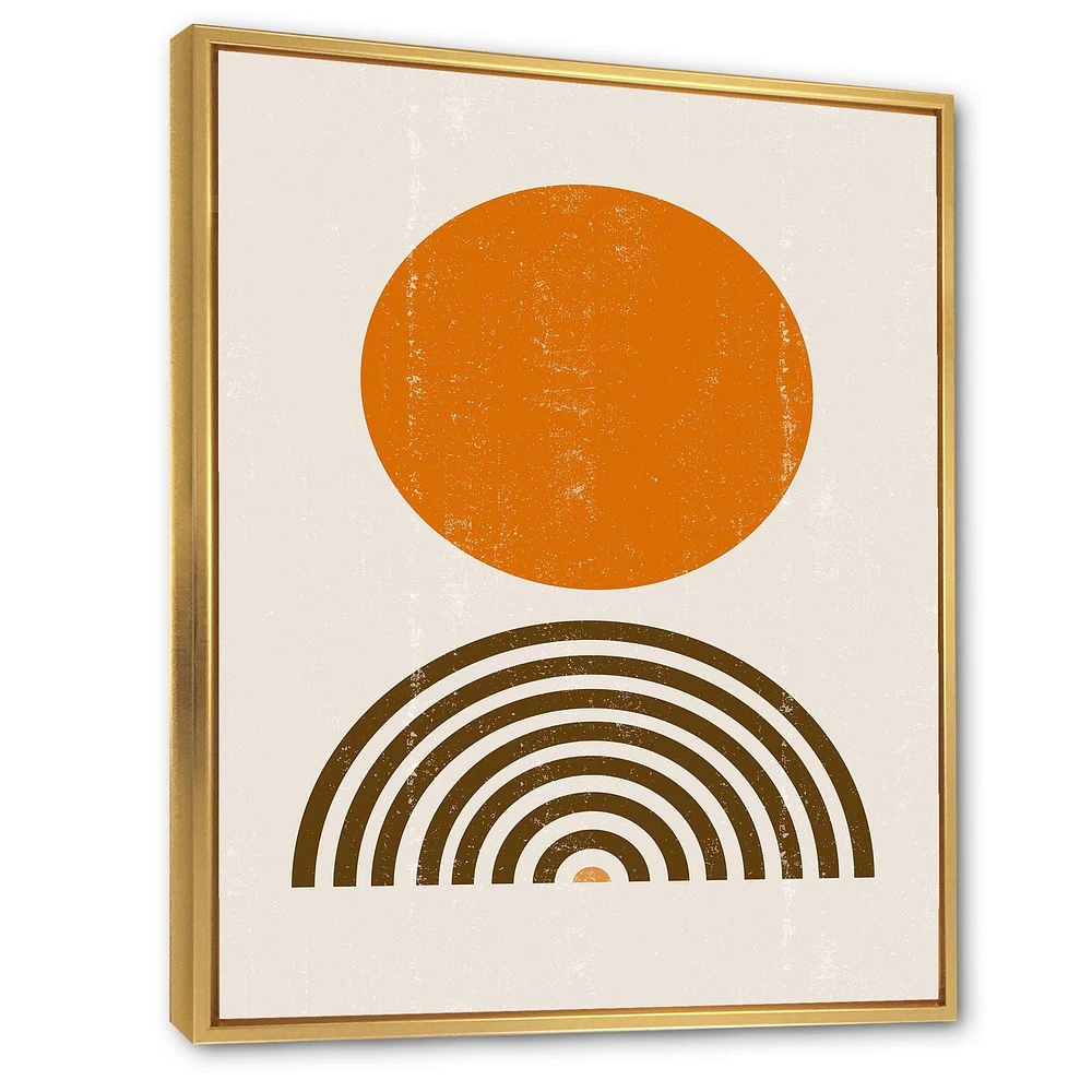 Designart Résumé Minimal orange Sun et Rainbow I ART MURAL À CADRE FLOTTÉ