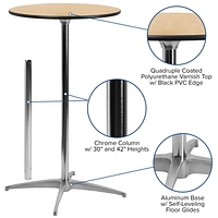 Table à cocktail ronde en bois de 24 pouces avec pieds centraux de 30 pouces et 42 pouces