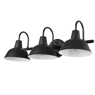 Barnyard 3-Light Matte Black Vanity Light with White Interior Shades