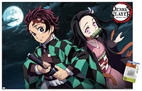 Demon Slayer - Tanjiro & Nezuko Night 22.375" x 34" Wall Poster with Push Pins, by Trends International