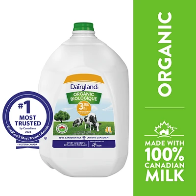 Dairyland 3.25% Organic Milk, 4L