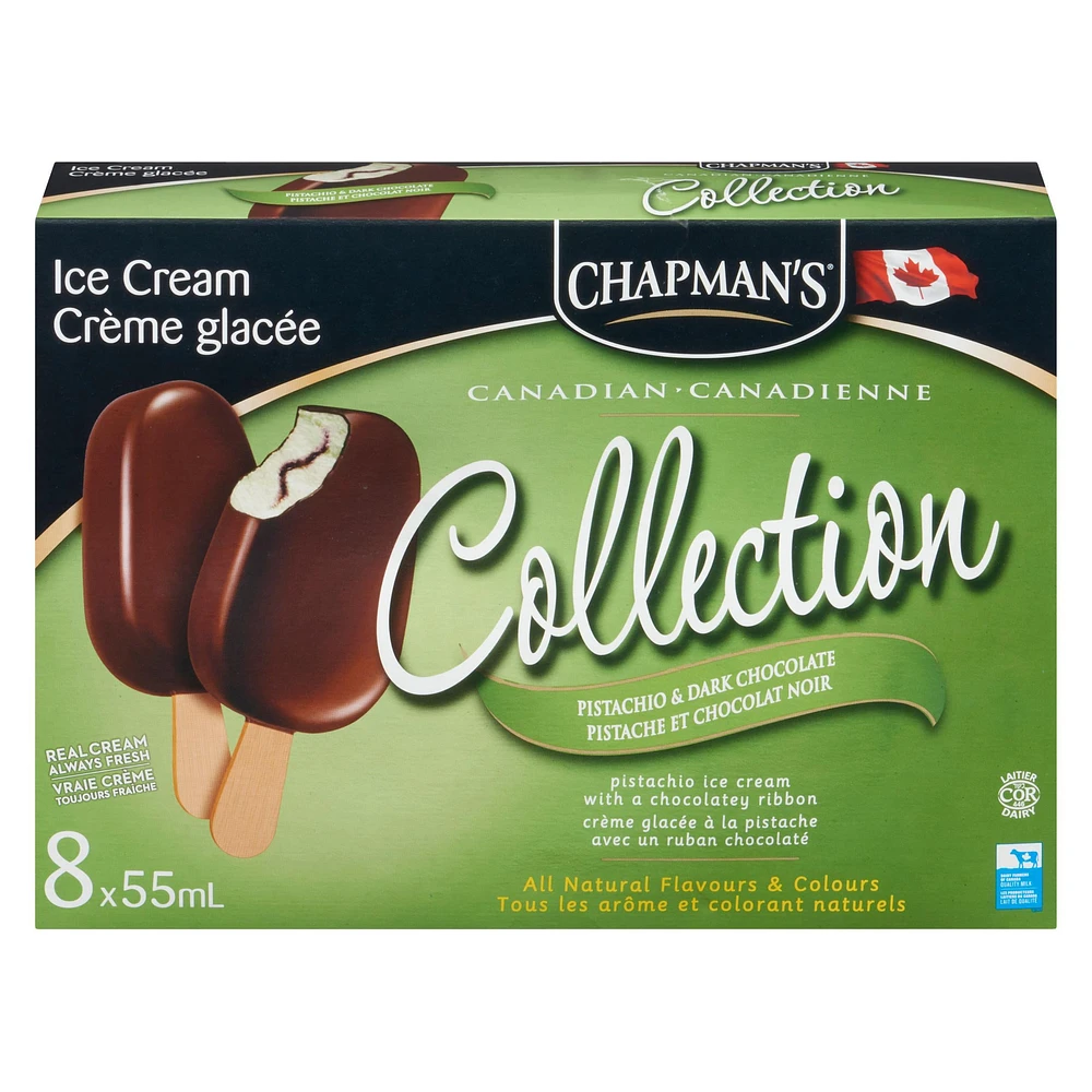 Chapman's Canadian Collection Pistachio & Dark Chocolate Ice Cream Bar, 8 x 55mL