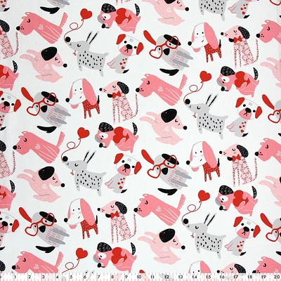 Tissu au mètre en coton Fabric Creations à motif de blanc avec des chiens de coeur de la Saint-Valentin