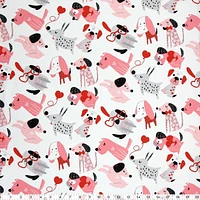 Tissu au mètre en coton Fabric Creations à motif de blanc avec des chiens de coeur de la Saint-Valentin