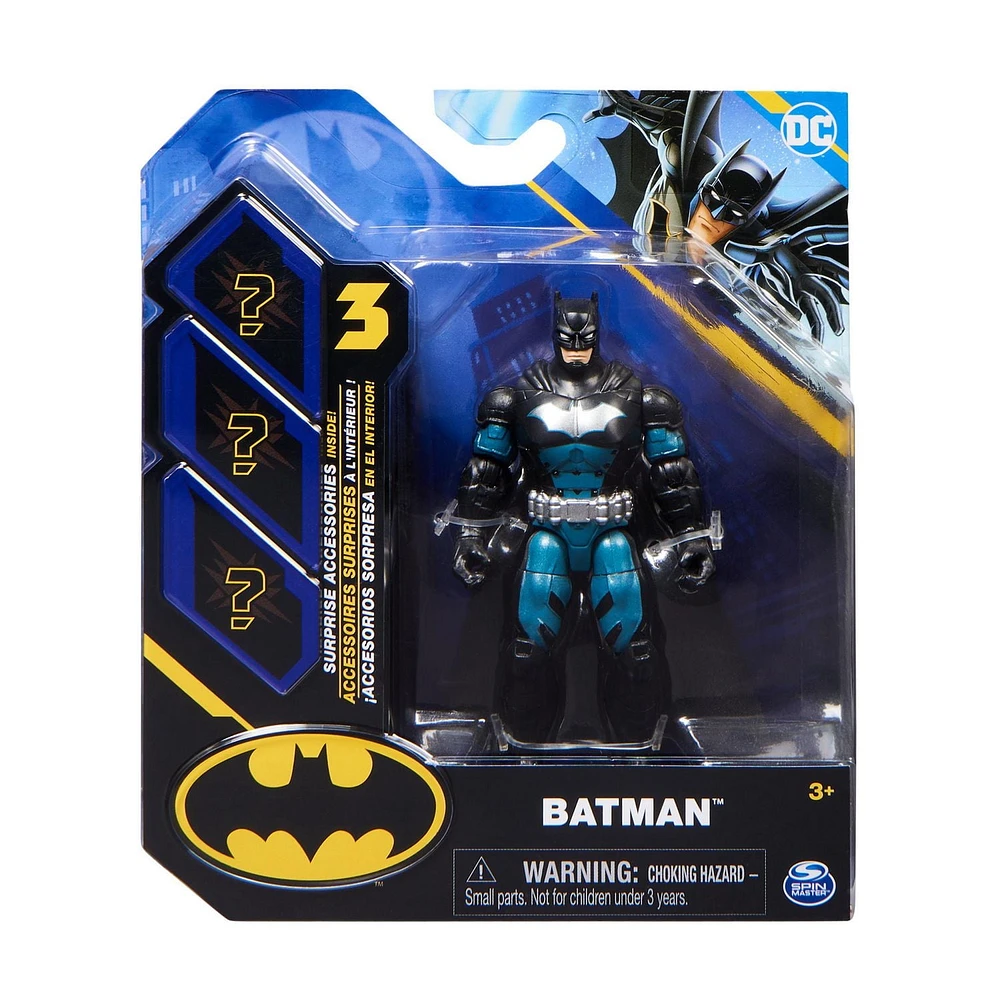 DC Comics, Figurine articulée Batman de 10 cm avec 3 accessoires mystère, Jouets Batman pour garçons et filles à partir de 3 ans