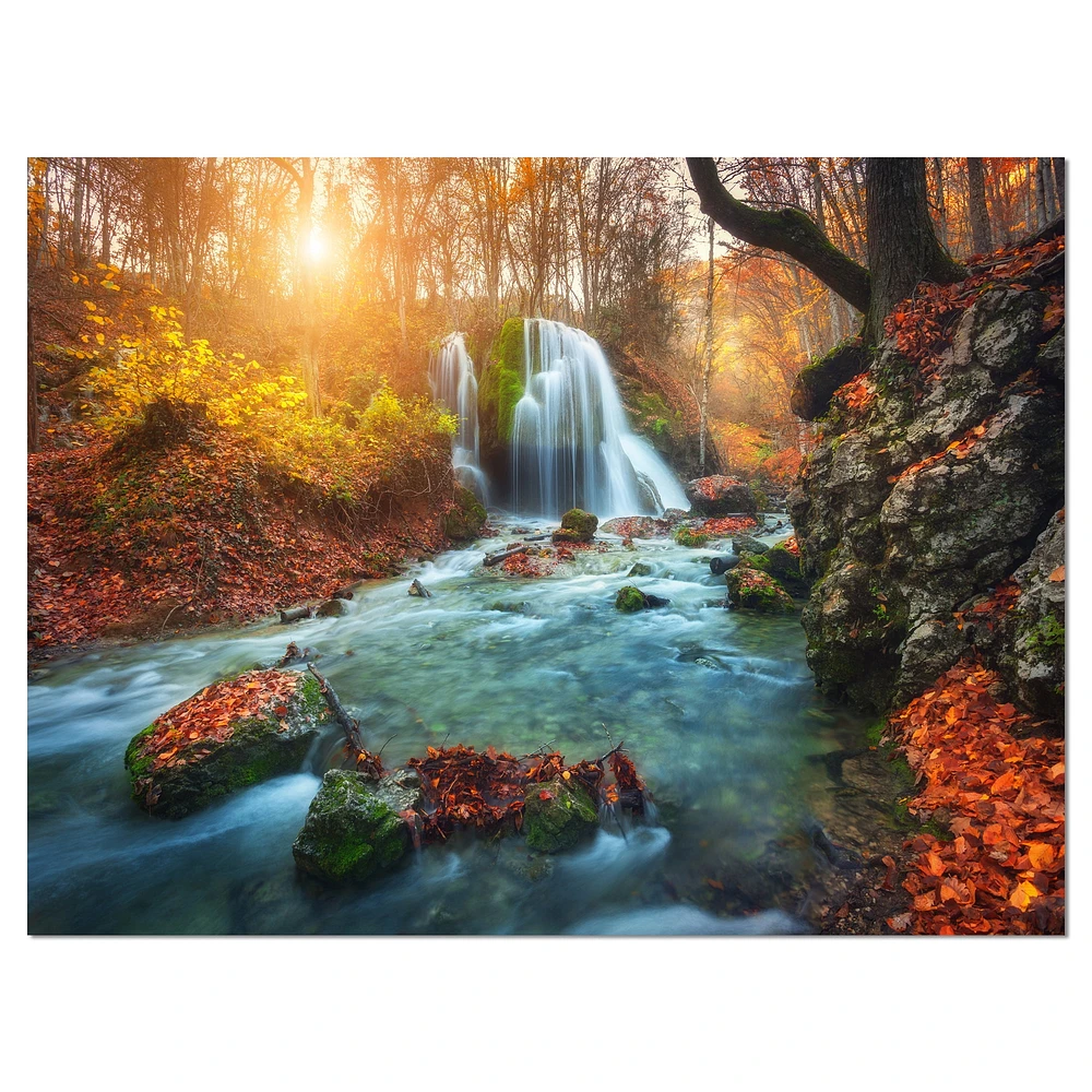 Design Art Fast Flowing Fall River in Forest Landscape Photo Canvas Art Print