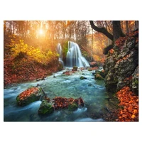 Design Art Fast Flowing Fall River in Forest Landscape Photo Canvas Art Print