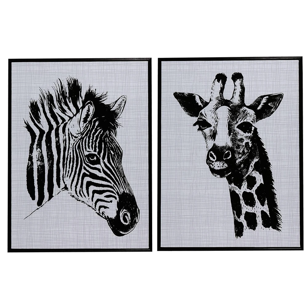 Encadré Toile Et Feutre Wall Art (Zebra / Girafe) (18 X 28) (Asst)-Set of 2