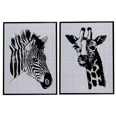 Encadré Toile Et Feutre Wall Art (Zebra / Girafe) (18 X 28) (Asst)-Set of 2