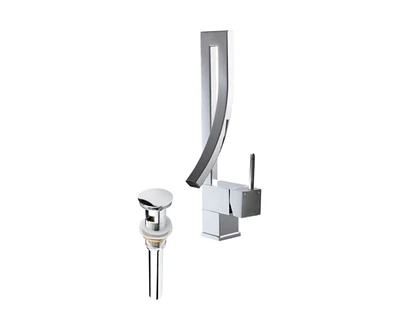 DROP Bath and Kitchen DR091460 Bathroom Sink Faucet with Unique shape in Chrome color from Waterfall series - includes Drain with overflow