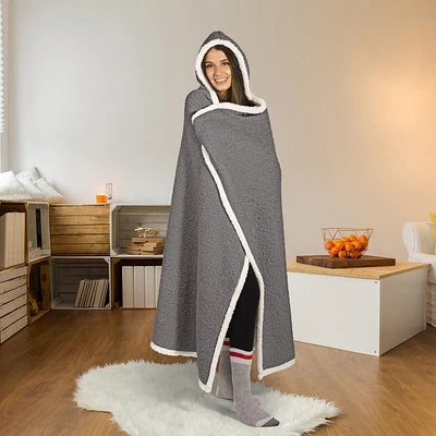 Safdie & Co. Premium Ultra Soft Reversible Sherpa Hoodzy Hooded Throw Blanket Charcoal