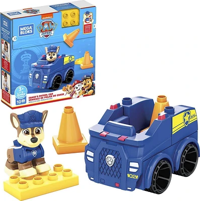 Mega Bloks PAW Patrol Chase's Police Car Building Set, 10 building blocks and special pieces