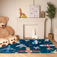 Rug Branch Soft Steps Playtime Airplane Soft Area Rug, Navy - Boys & Girls in Playroom, Nursery, Bedroom<br>
