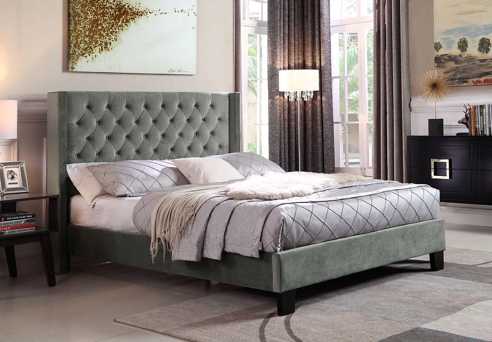 Natalia Queen Size Platform Bed, Grey
