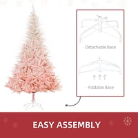 HOMCOM Décoration de maison de vacances d'arbre de Noël artificiel de 6 pieds avec support en métal, ouverture automatique, blanc et rose