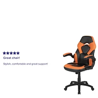 Fauteuil de jeu ergonomique de style course LeatherSoft à dossier haut,  avec appui-bras rabattables, orange / noir