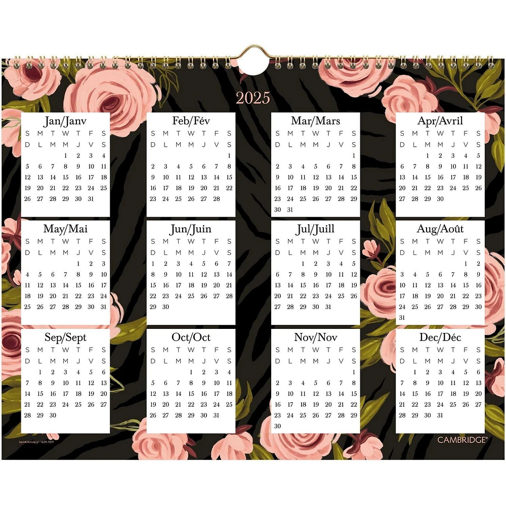 Calendrier mural mensuel Cambridge® roses sauvages