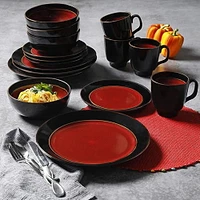 Gibson Home Bella Galleria Service de vaisselle en grès 16 pièces Rouge/noir
