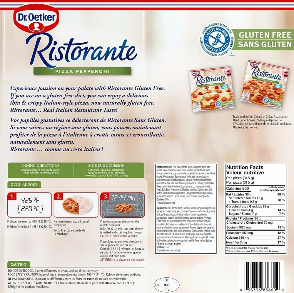 Ristorante Gluten Free Pizza Pepperoni, 315 g