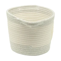 Cotton Rope Storage Basket with Boucle Heart Patch, Ivory with Grey Trim