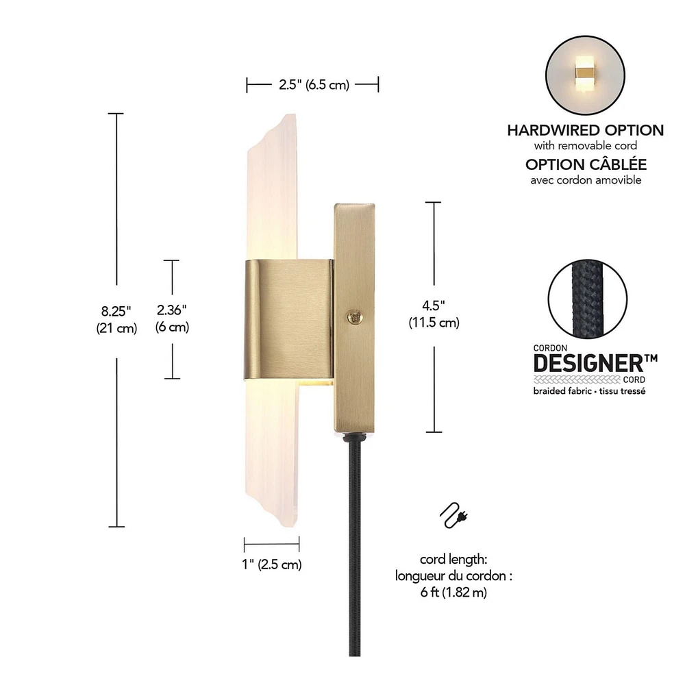 Applique murale enfichable ou fixe Elowen à une ampoule à DEL intégrée de 19 W avec abat-jour en acrylique givré