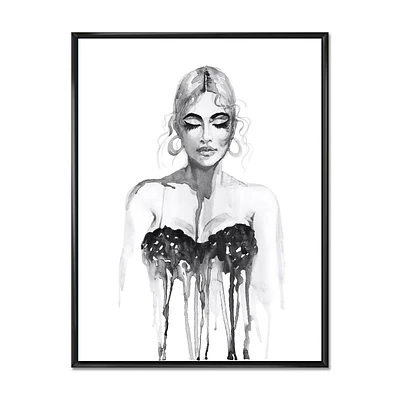 Designart Portrait monochrome de femme portant une robe de soirée ART MURAL À CADRE FLOTT