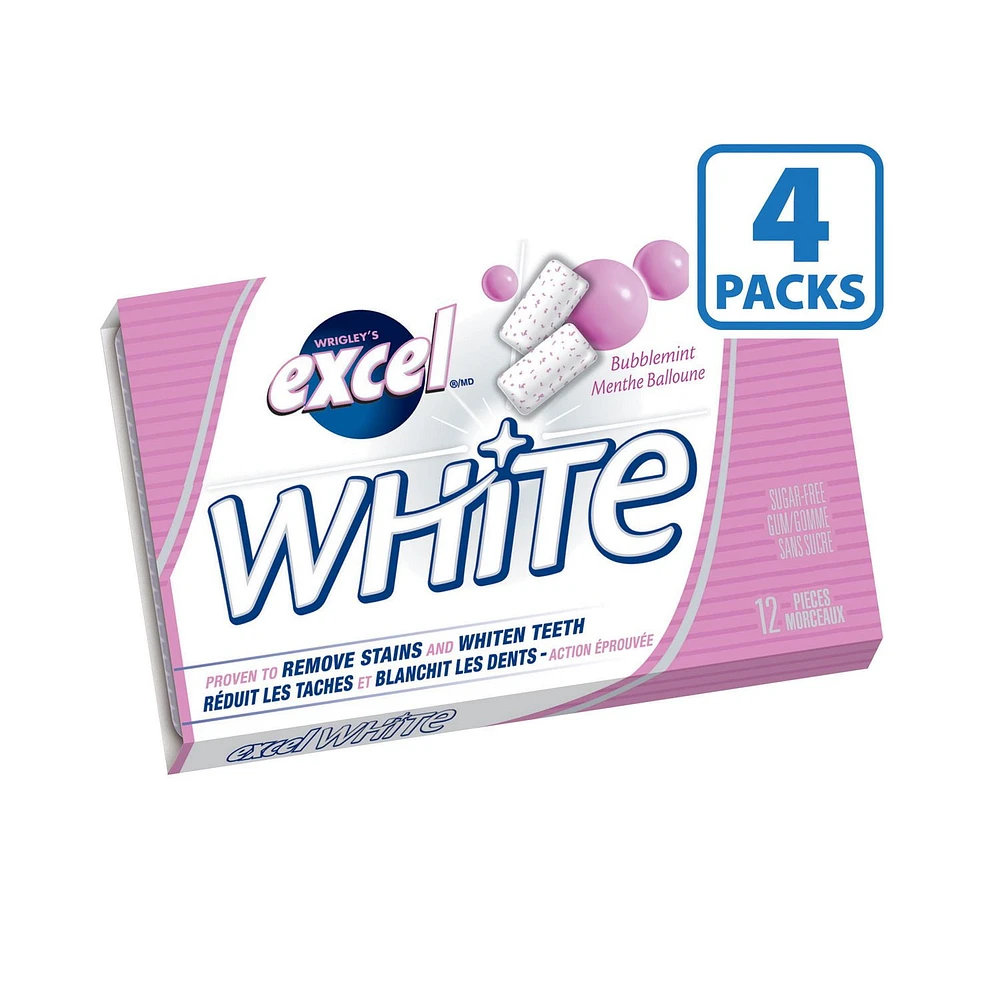 Excel White Bubblemint Sugar-Free Chewing Gum, 12 Pellets, Pack of 4