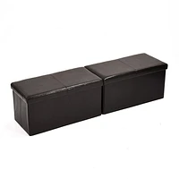 Homy Casa Folding Chair Bench Set of 2 - Foldable Faux Leather PU Storage Ottomans with Soft Padded Top, Black