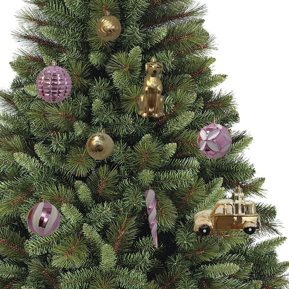 Ensemble d'articles de décoration d'arbre de Noël, rose, blanc et or, 70 pièces