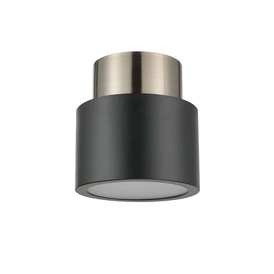 Plafonnier quasi affleurant en métal Stanley par Globe Electric à 1 ampoule, noir mat, accent laiton antique, 61106
