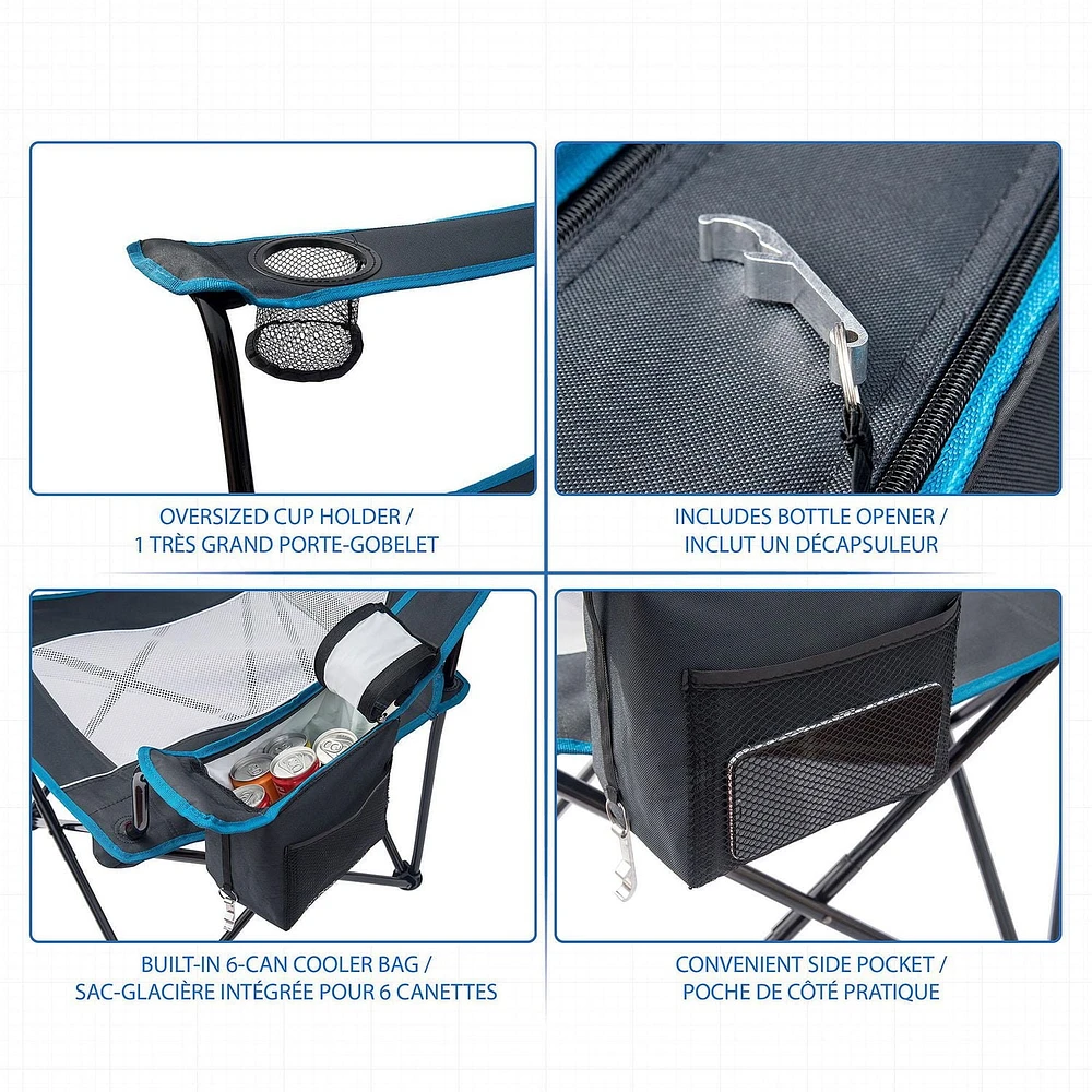 Ozark Trail Chaise surdimensionnée avec filet et glacière intégrée, capacité maximale : 1 personne, couleur : gris, matière : polyester
