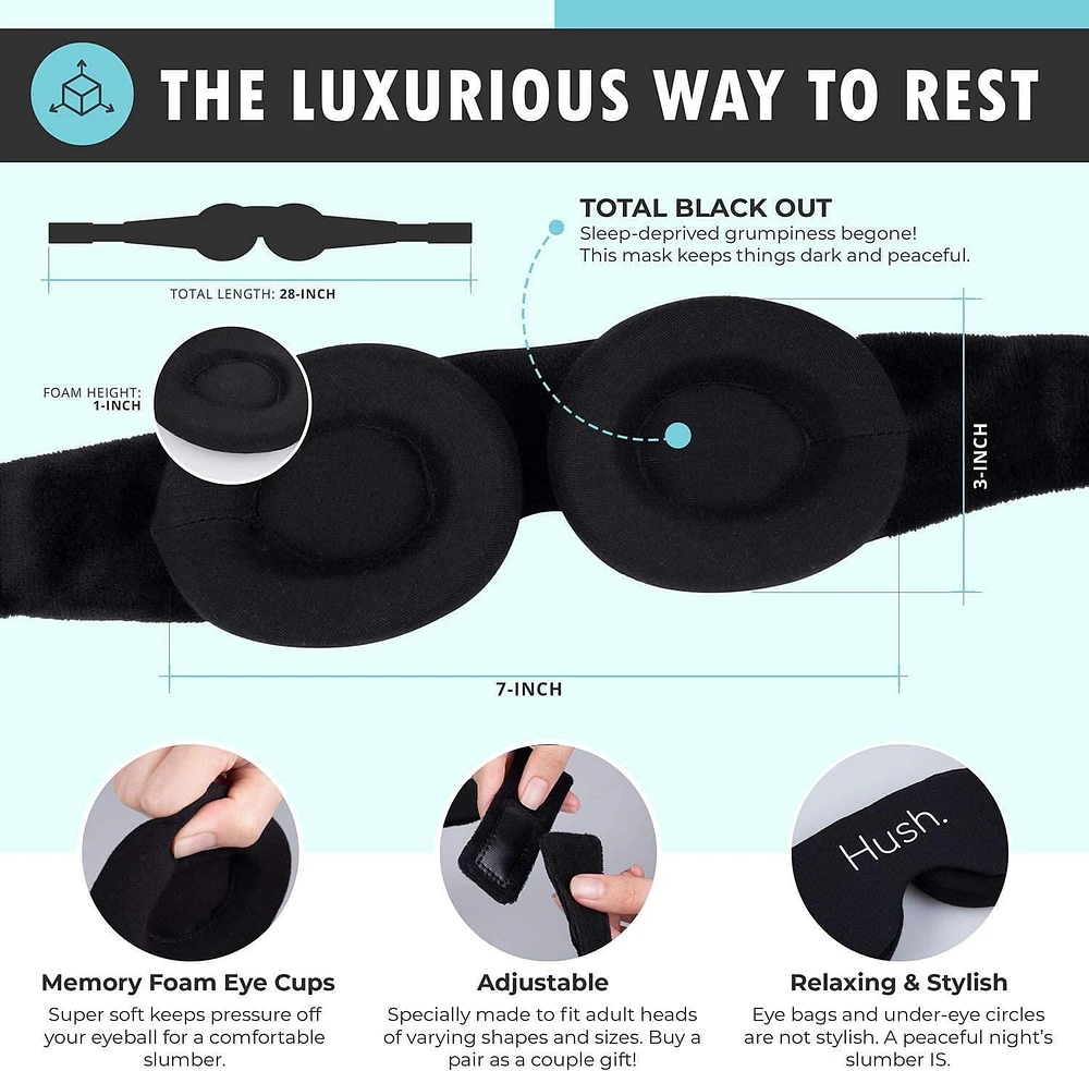 Hush Blackout Memory Foam Eye Mask Blocks 100% of All Light