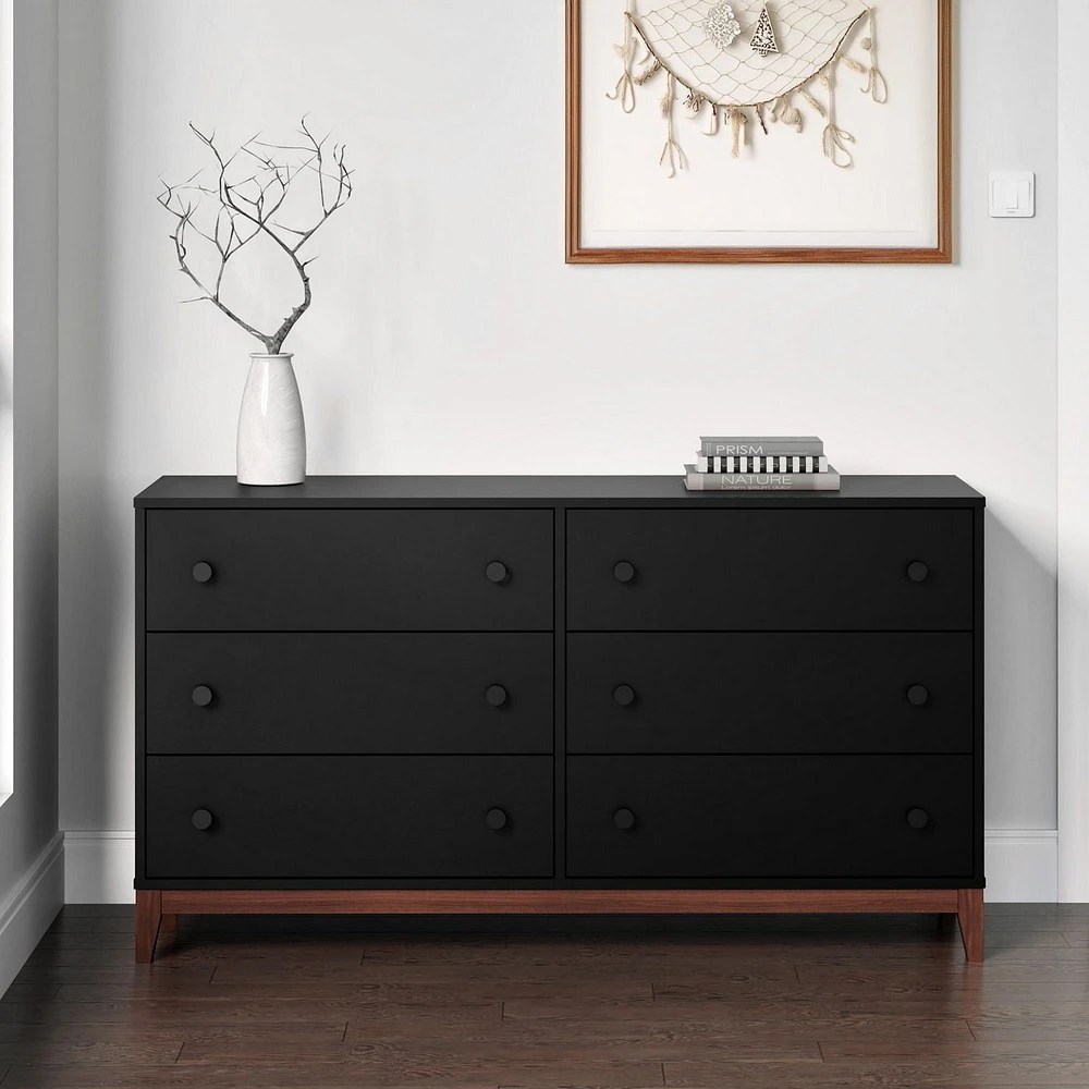Prepac Nordik White & Oak 6 Drawer 16"D x 54.75"W x 30"H Dresser