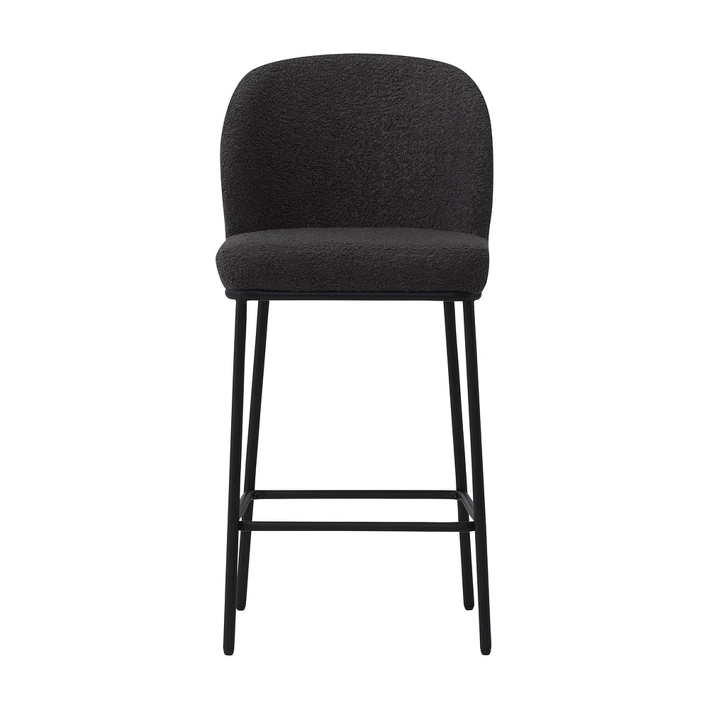 Ensemble de 2 tabourets de bar modernes rembourrés en tissu bouclé de luxe Addison de CorLiving - Tabourets de bar de 25,5 pouces à hauteur de comptoir pour îlot de cuisine - Tabourets modernes élégan