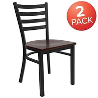 Lot de 2 pièces - Chaise de restaurant de la série HERCULES en métal noir avec dossier échelle - siège en bois d'acajou