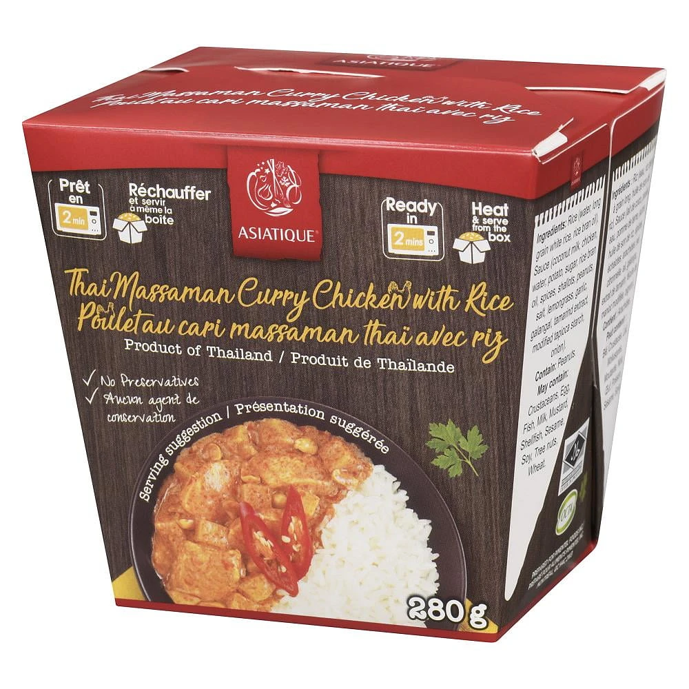Asiatique Poulet au cari massaman avec riz 280 G Repas Poulet au cari massaman avec riz 280 g Repas