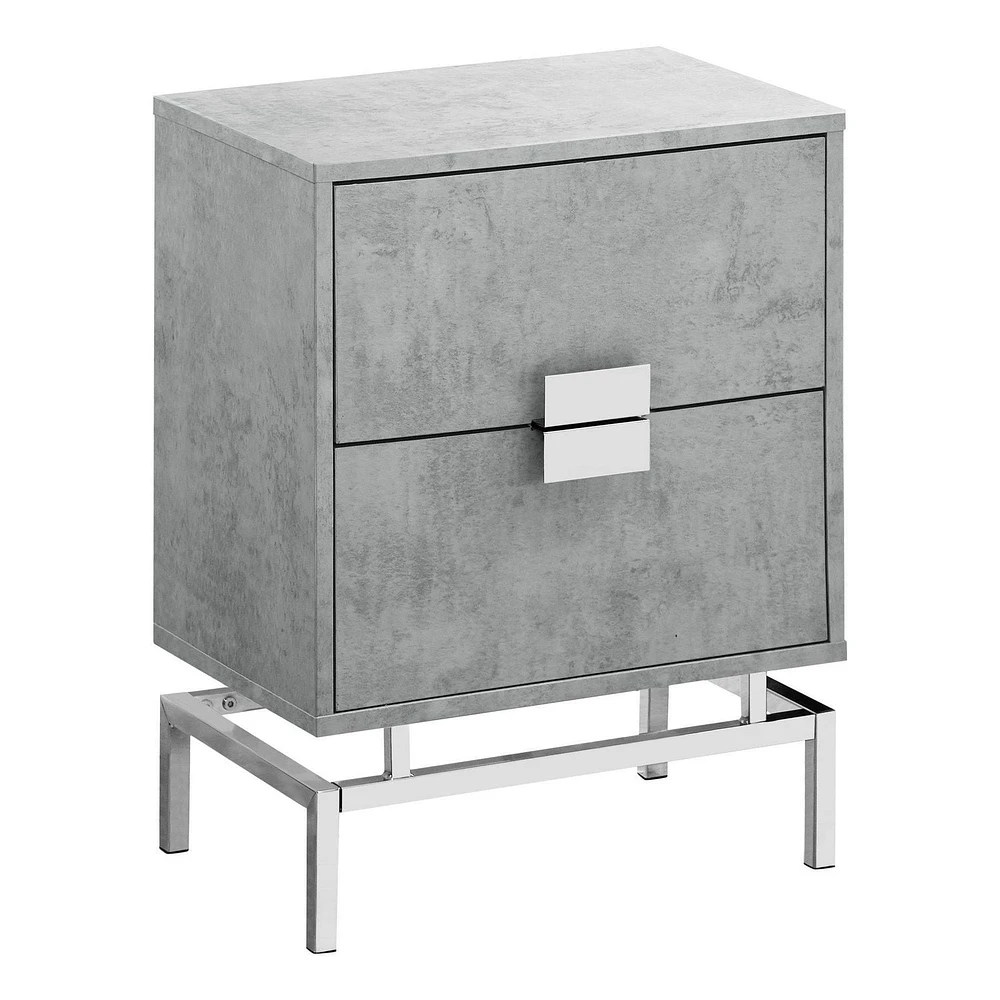 Monarch Specialties Accent Table, Side, End, Nightstand, Lamp, Storage Drawer, Living Room, Bedroom, Grey Laminate, Chrome Metal, Contemporary, Modern