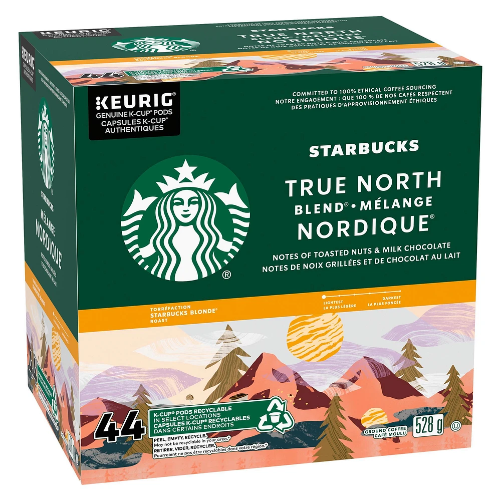 STARBUCKS True North Blend Blonde Roast Ground Coffee K-Cup Pods 44 ct Box