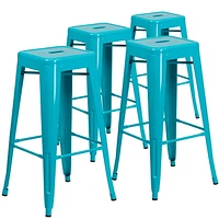 Tabouret de bar de qualité commerciale, de 30 po sans dossier en bleu-sarcelle cristal pour l'intérieur et l'extérieur - 4 pièces