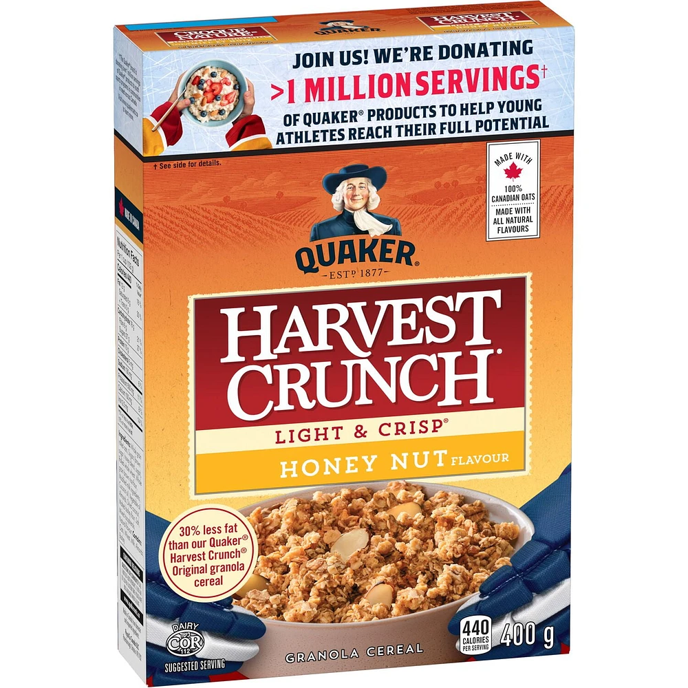 Quaker Céréales granola Croque Nature Légères et croustillantes Saveur Miel et noix 400g