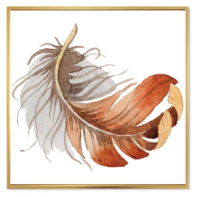 Designart Plume d'Oiseau Ethnique Orange ART MURAL À CADRE FLOTTÉ