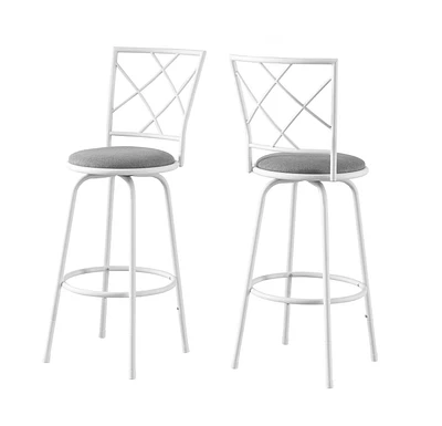 Monarch Specialties Tabouret De Bar, Lot De 2, Pivotant, Hauteur Bar, Métal, En Tissu, Blanc, Gris, Contemporain, Moderne