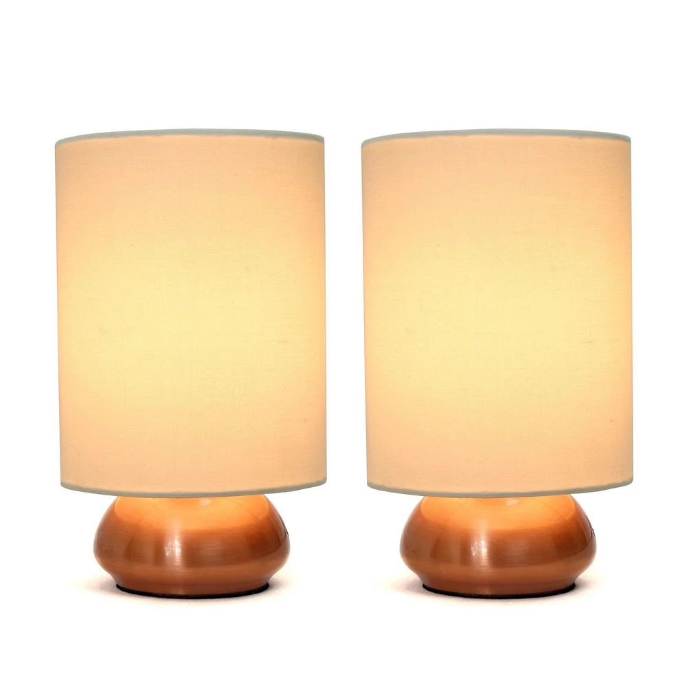 Pack de 2 mini lampes tactiles Simple Designs Gemini avec base en or rose et abat-jour en tissu crème
