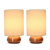 Pack de 2 mini lampes tactiles Simple Designs Gemini avec base en or rose et abat-jour en tissu crème