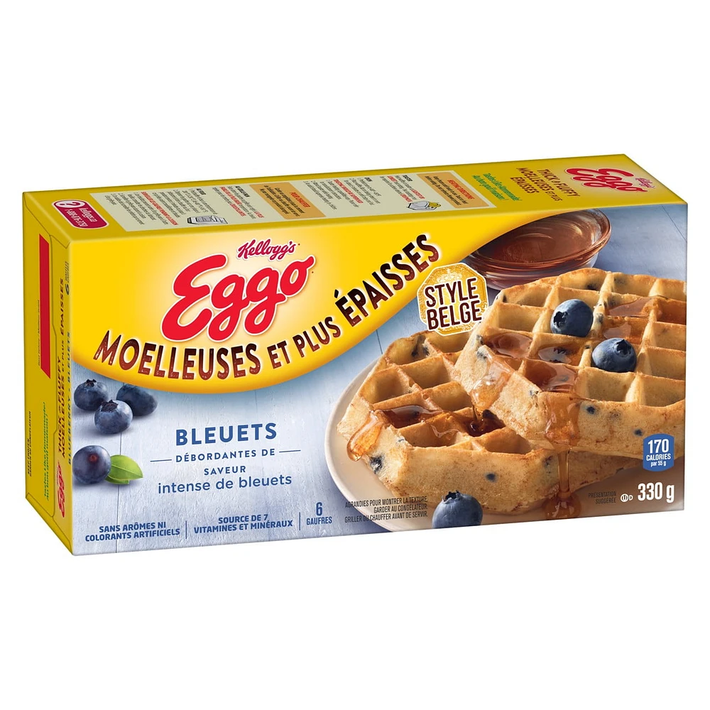 Eggo Thick & Fluffy Blueberry Frozen Waffles 6 count, 330g, EG TF BLUBRRY FRZ WFL 6CT 330GMX8