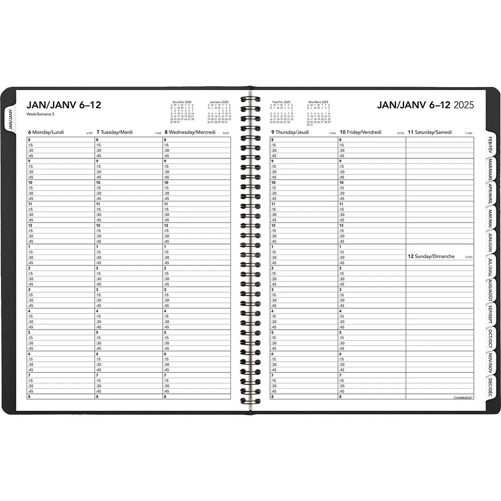 Agenda hebdomadaire/mensuel Cambridge Grand 2025 Planificateur