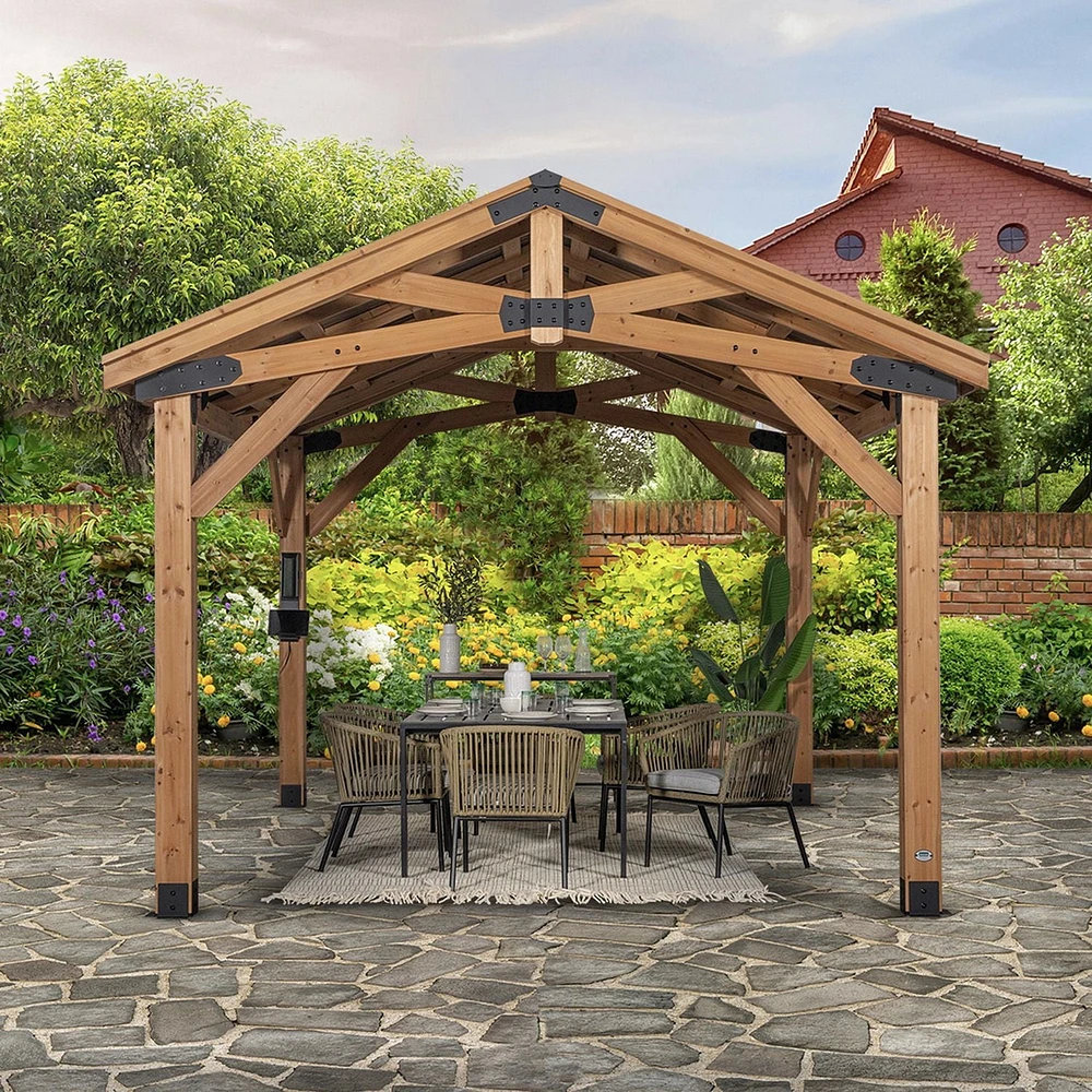 Backyard Discovery Pavillon de jardin en cèdre Norwood 14 pi x 12 pi